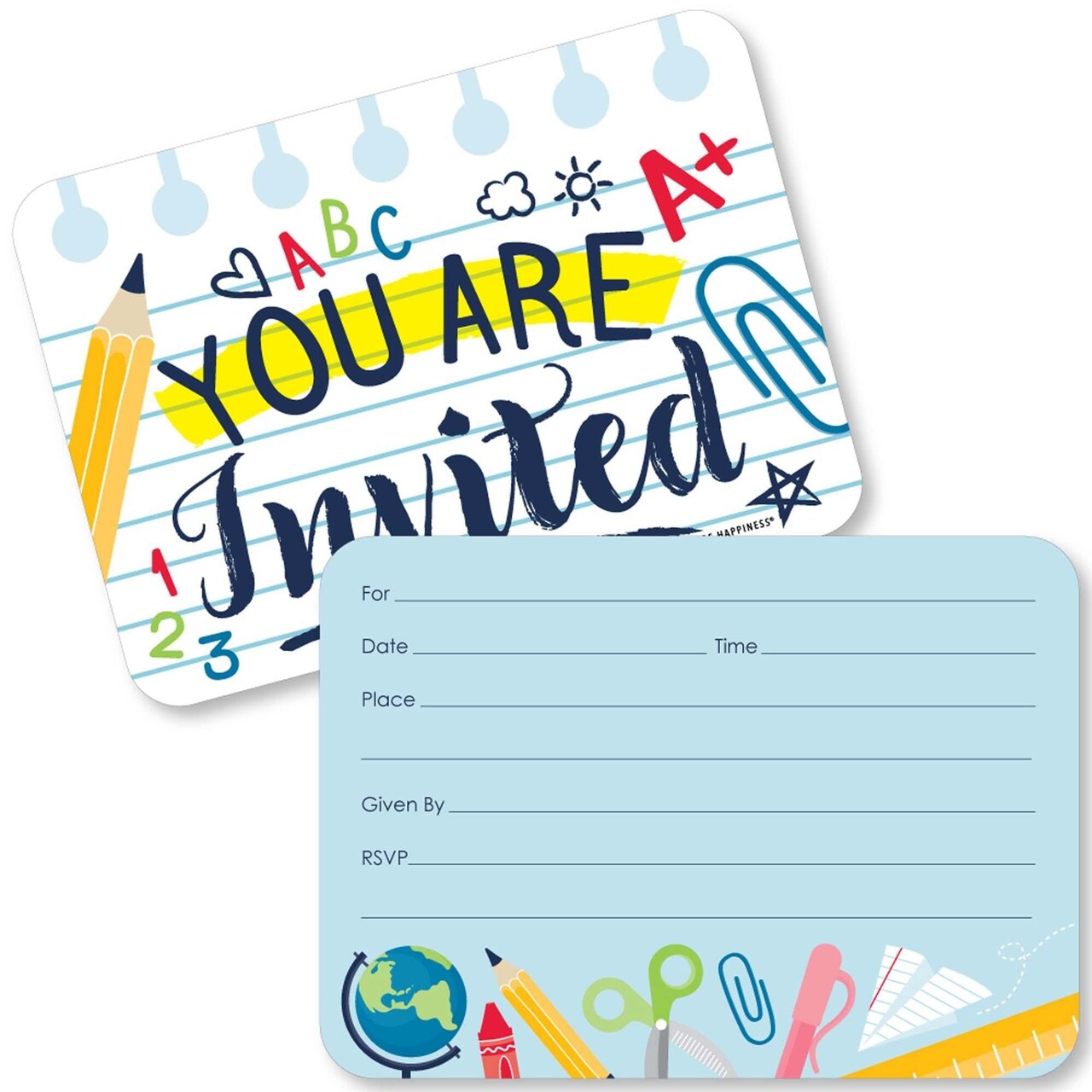 Big Dot of Happiness Back to School - Shaped Fill-in Invitations - First Day of School Classroom Invitation Cards with Envelopes - Set of 12